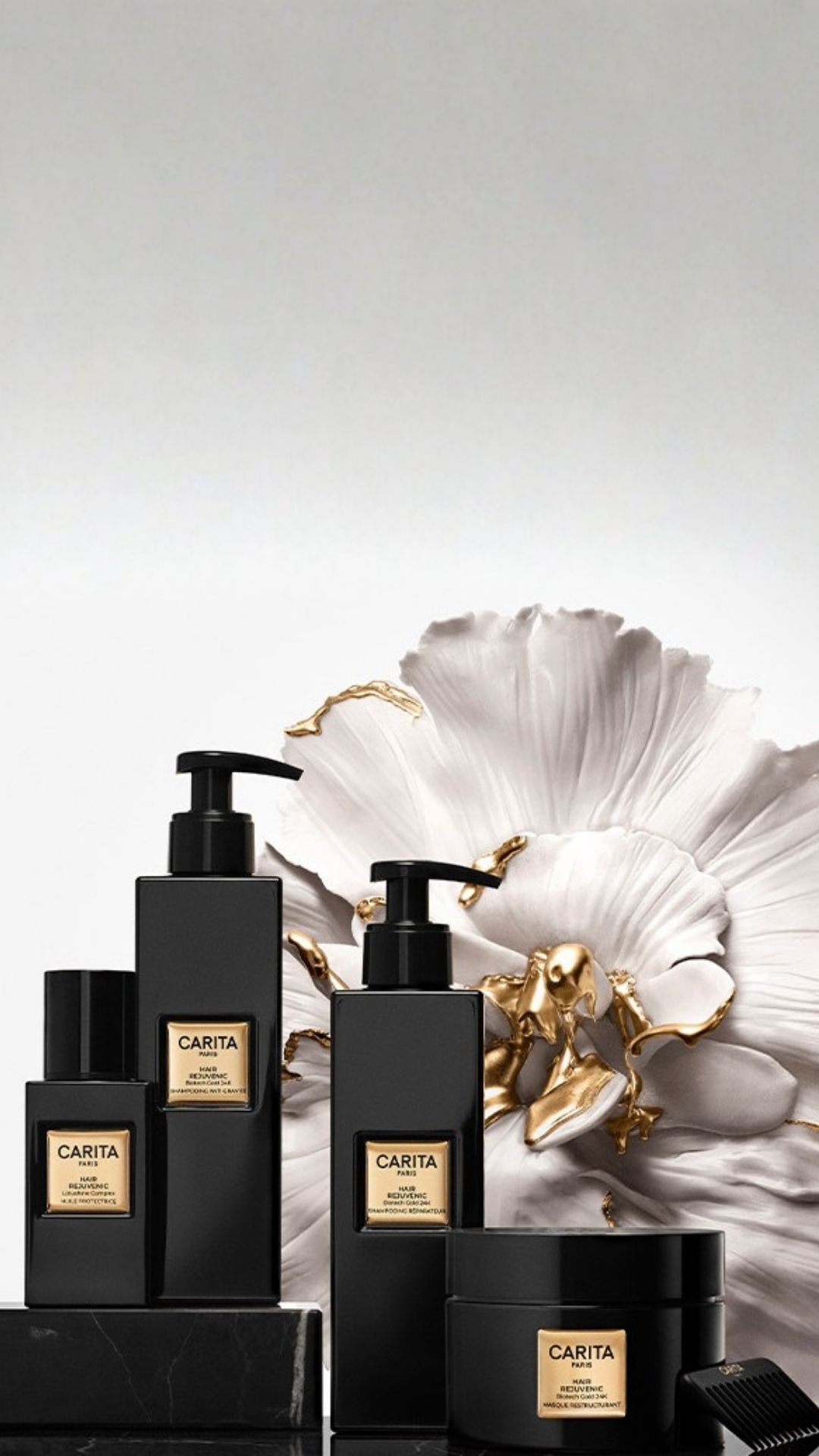 Shampoos, hair masks and hair oil from the Carita Hair Rejuvenic range.